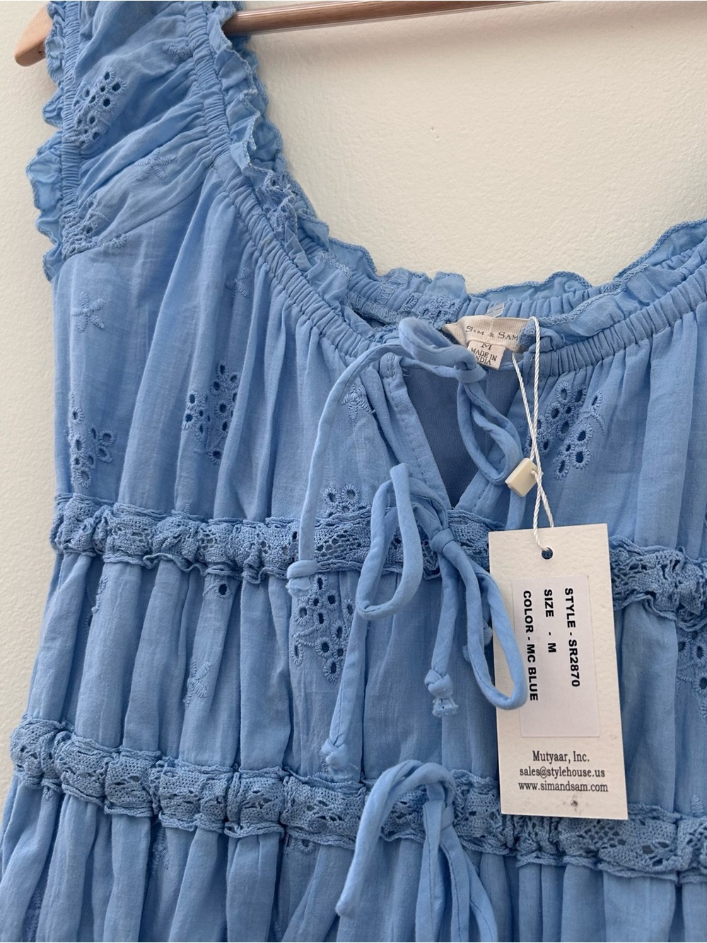 Light Blue Midi Eyelet Dress with Smocked Bodice - Picture 4 of 7